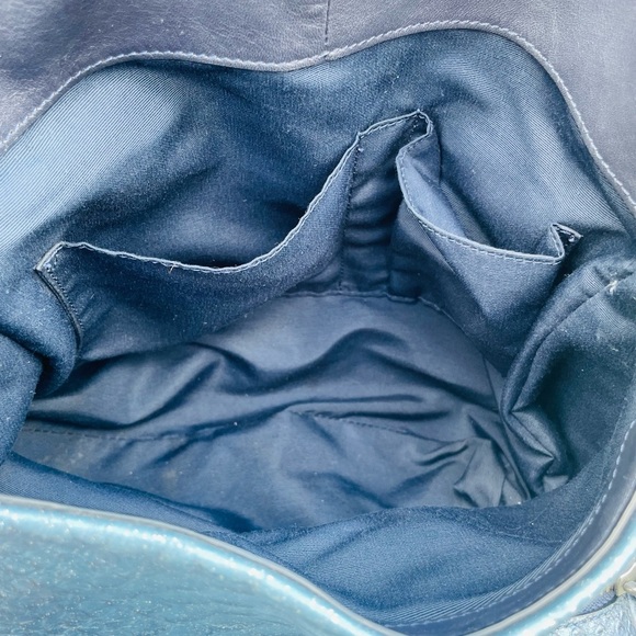 Coach Navy Blue Iridescent Python Embossed Leather Tote F36627 - Picture 12 of 16